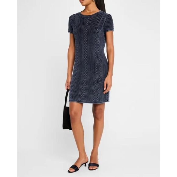 ATM Stone Washed Cable Knit Mini Sweater Dress - Picture 1 of 9